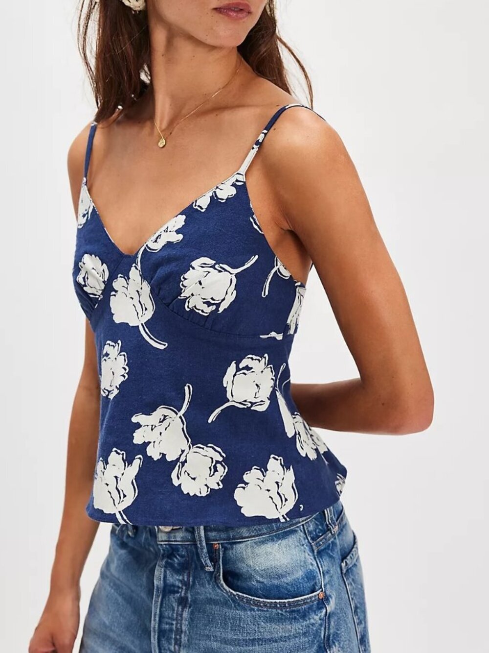 NWT Free People Susie Printed Top in Navy Combo